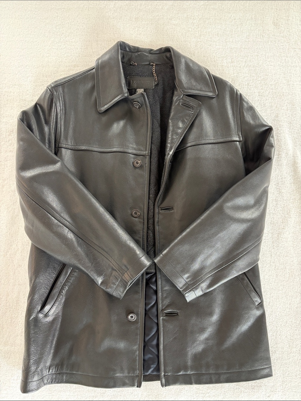 Vintage 2000s J Crew Black Leather Men's Car Coat